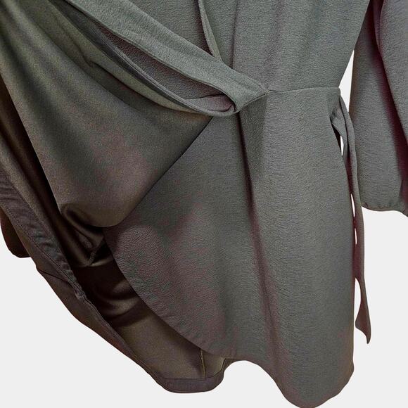 Madewell Faux Wrap Long-Sleeve Side-Tie Mini Stretch Dress Green Size XL - Picture 10 of 13